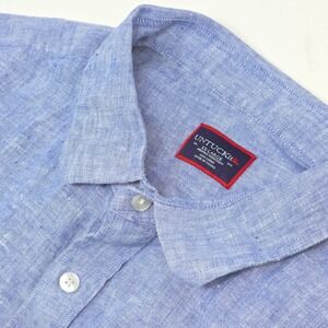 UNTUCKit Valente WR Shirt Men's XXL Blue Linen Short Sleeve Button Front Pocket